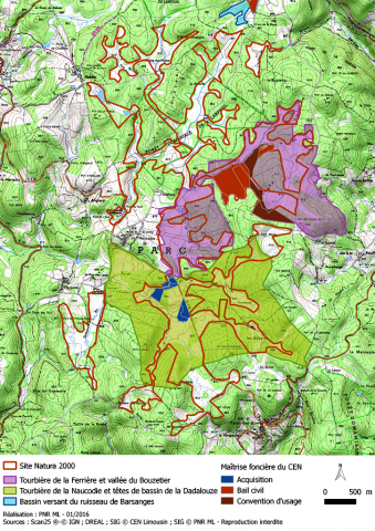 Maîtrise foncière CENL - Sources IGN, CENL, PNRML