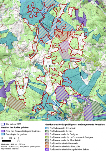 Gestion des forêts - Sources IGN, DREAL, ONF, CRPF, PNRML
